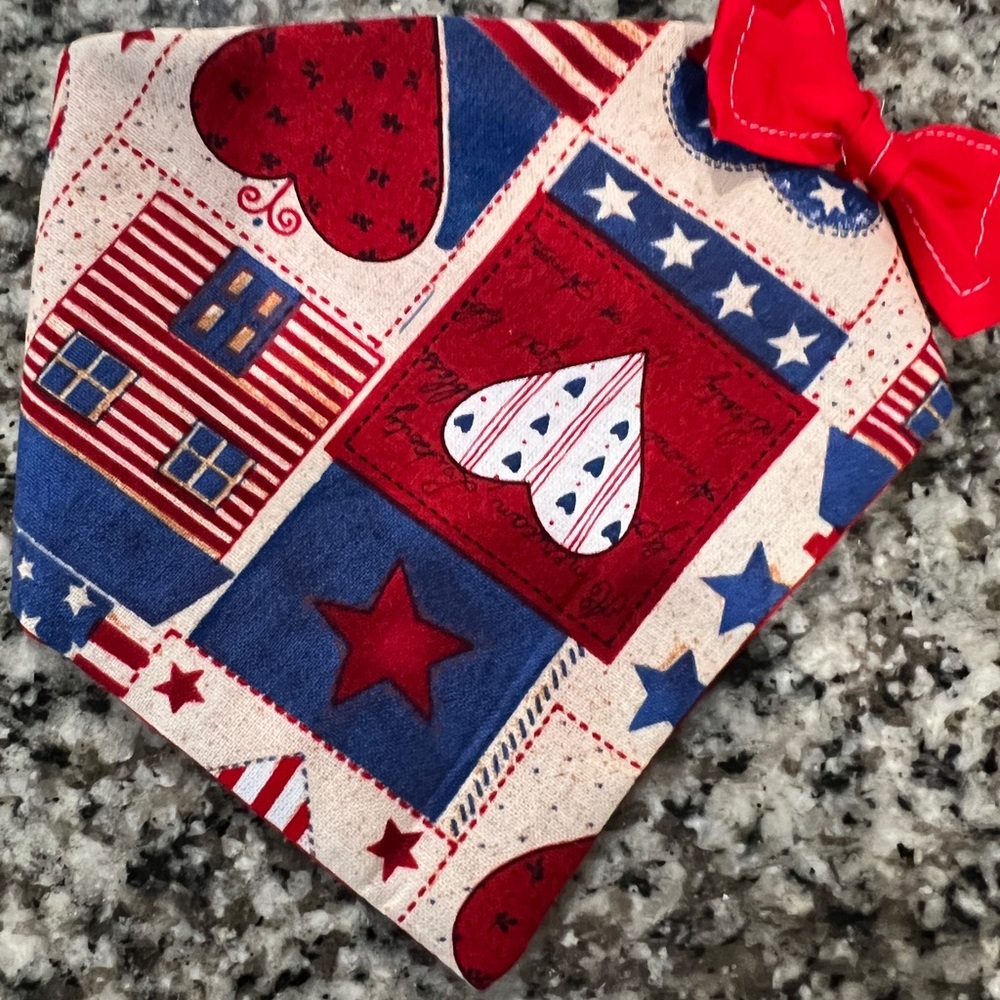 Patriotic Bandana with Hearts and Stars